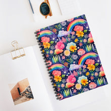 Load image into Gallery viewer, Ruled Spiral Notebook - Floral Rainbow Feathers
