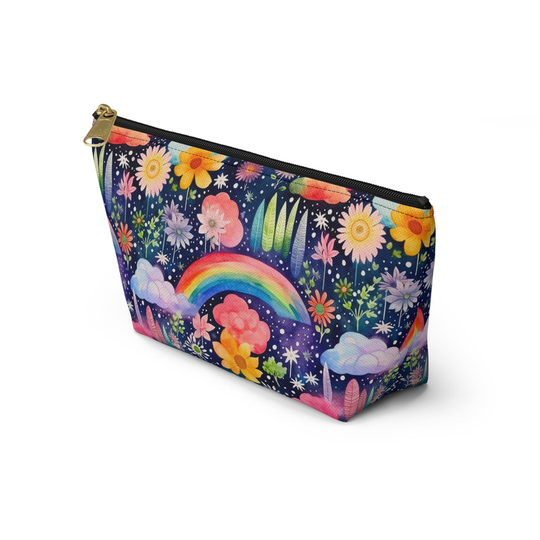 Accessory Pouch - Floral Rainbow Feathers
