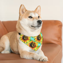 Load image into Gallery viewer, Pet Bandana  - Teal w/ Sunflowers
