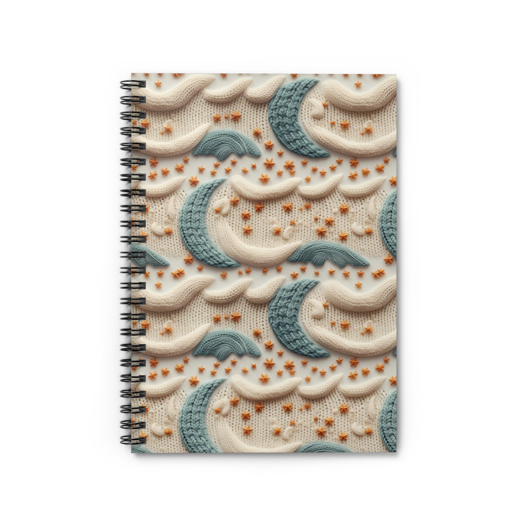 Ruled Spiral Notebook - Blue Knit Moons