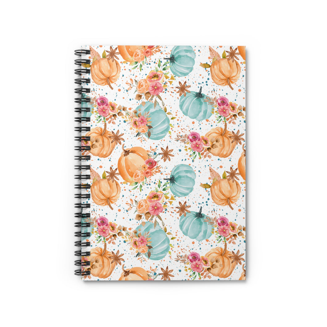 Ruled Spiral Notebook - Floral Pumpkin