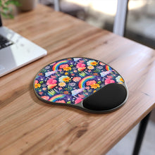 Load image into Gallery viewer, Mouse Pad With Wrist Rest - Floral Rainbow Feathers
