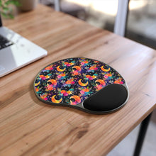 Load image into Gallery viewer, Mouse Pad With Wrist Rest - Rainbow Floral Moon
