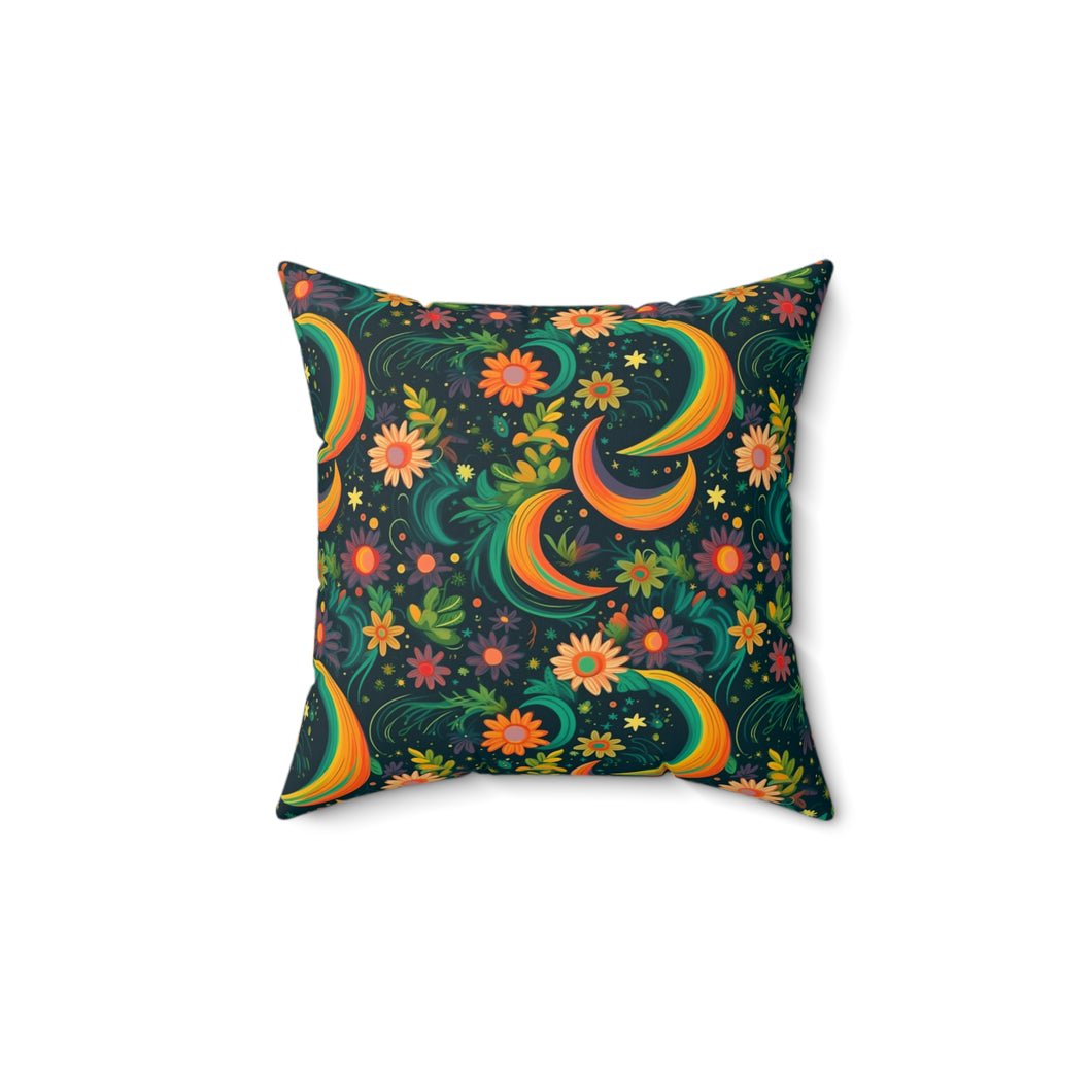 Decorative Throw Pillow - Green Floral Moon