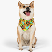 Load image into Gallery viewer, Pet Bandana  - Teal w/ Sunflowers
