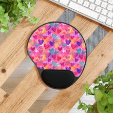 Load image into Gallery viewer, Mouse Pad With Wrist Rest - Multi Color Hearts
