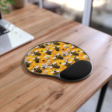 Load image into Gallery viewer, Mouse Pad With Wrist Rest - Knitted Bees
