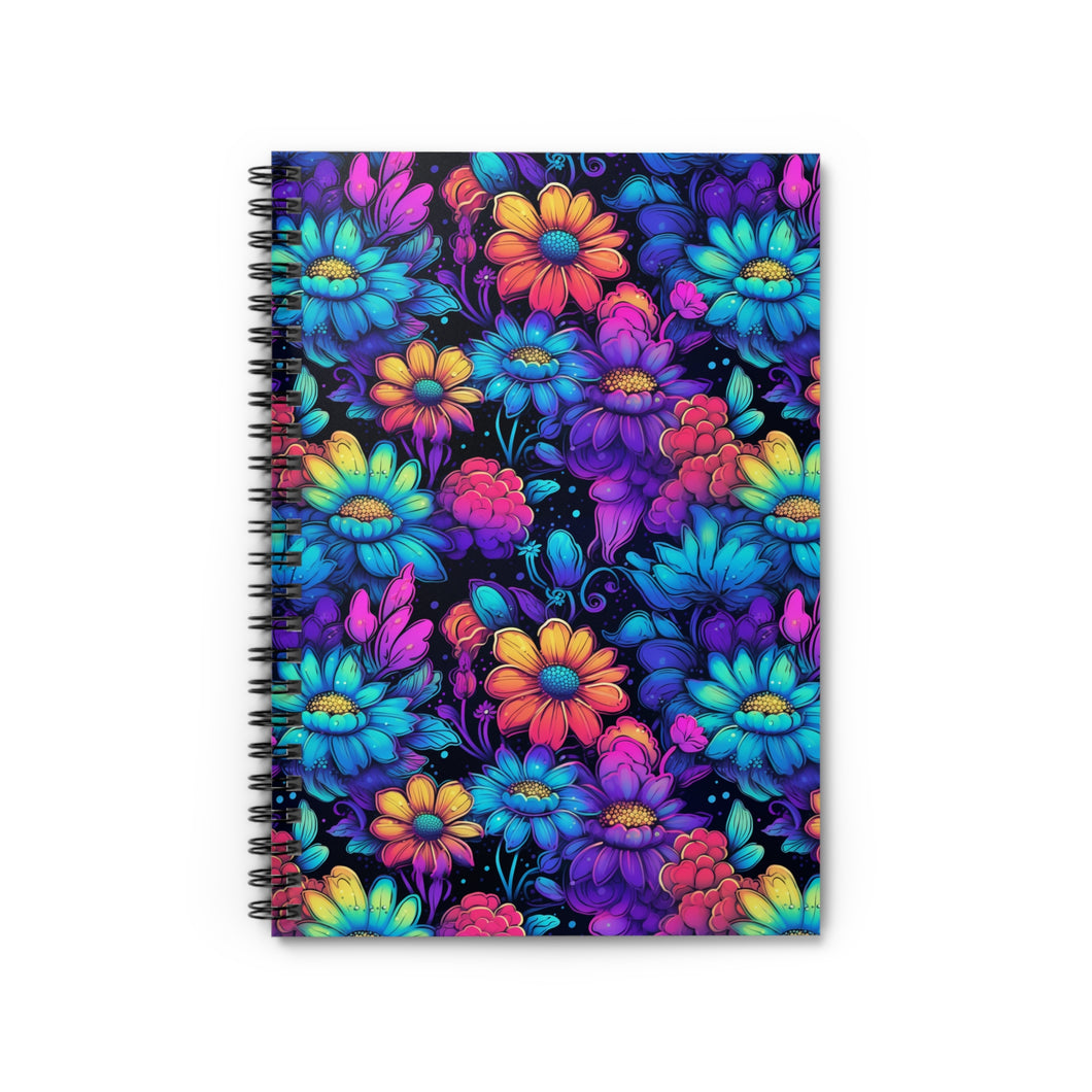 Ruled Spiral Notebook - Neon Florals