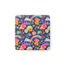 Load image into Gallery viewer, Porcelain Magnet - Square - Floral Rainbow Feathers
