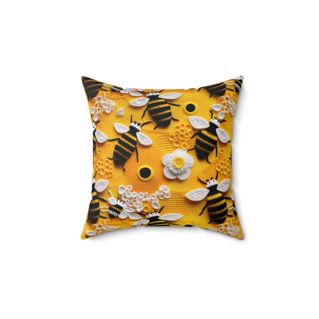Decorative Throw Pillow - Knitted Bees