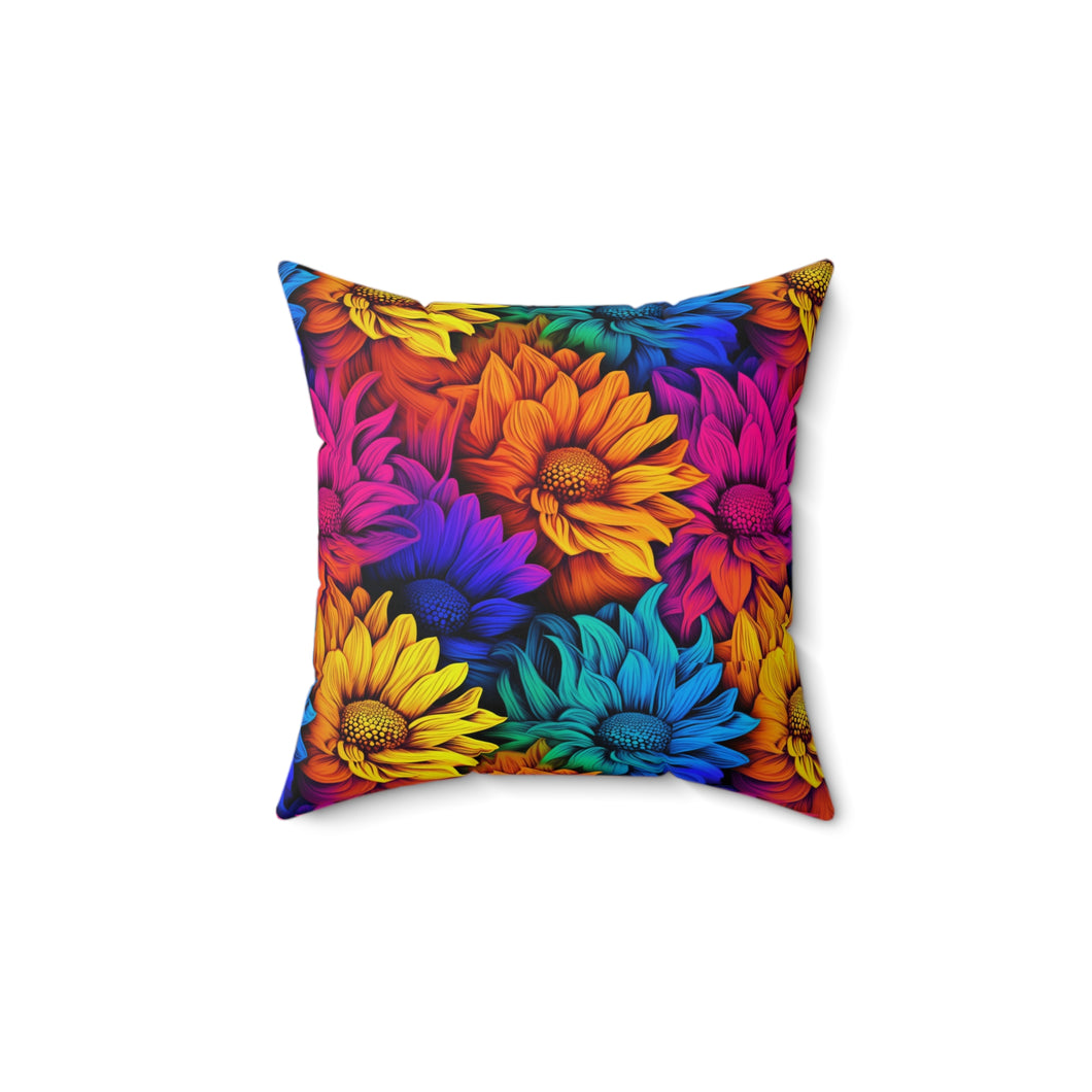 Decorative Throw Pillow - Rainbow Sunflowers
