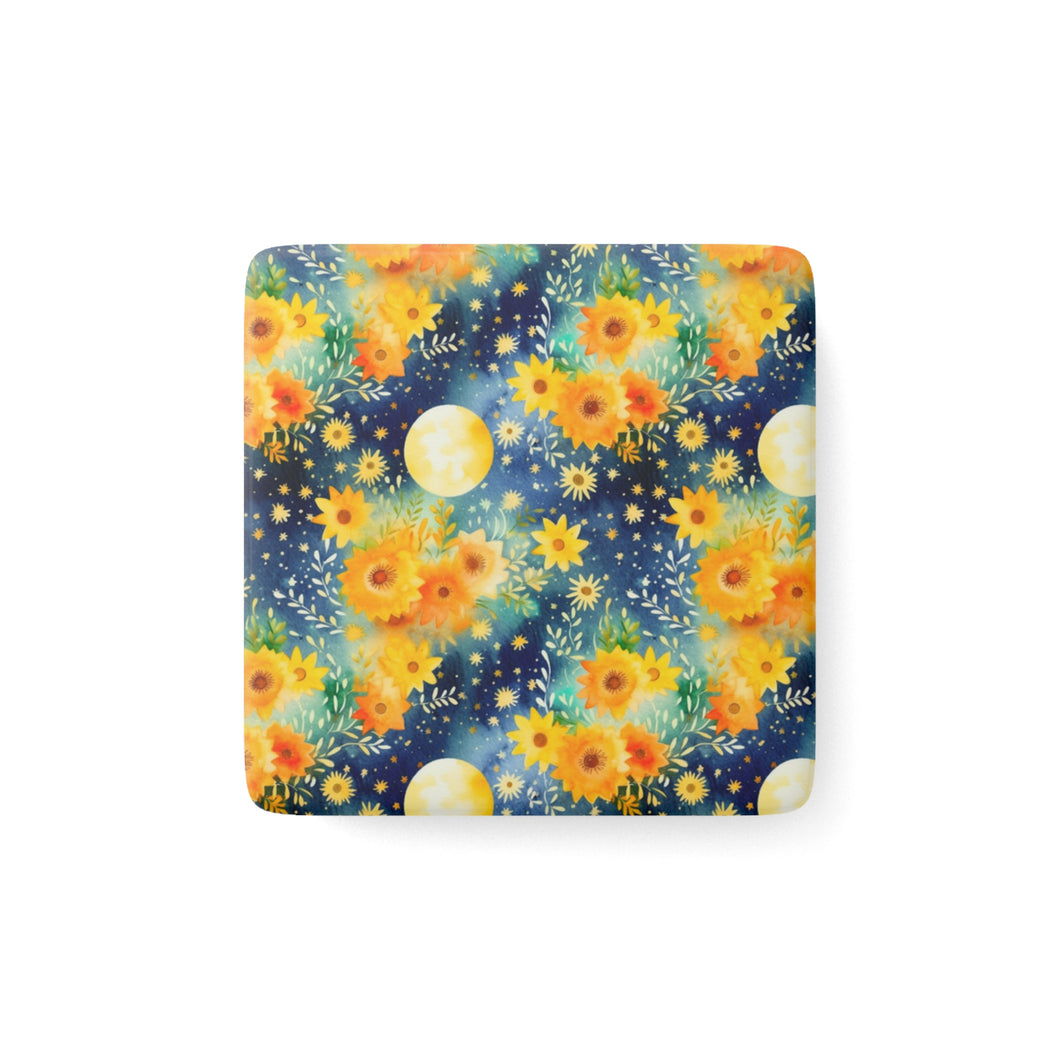 Porcelain Magnet - Square - Full Moon Floral