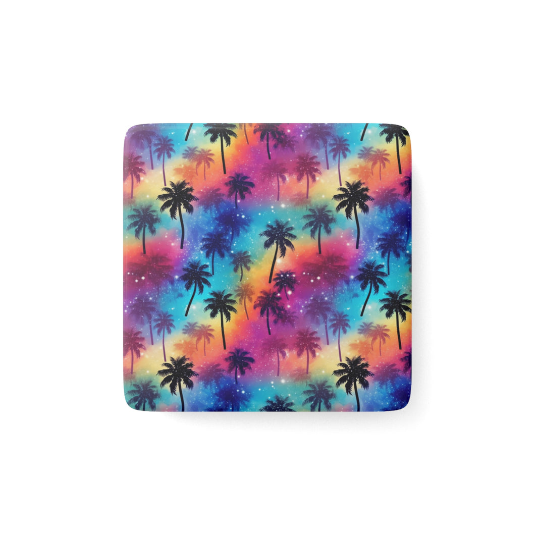 Porcelain Magnet - Square - Rainbow Palm Trees