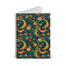 Load image into Gallery viewer, Ruled Spiral Notebook - Green Floral Moons
