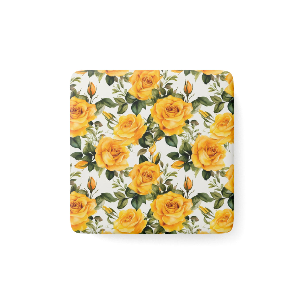 Porcelain Magnet - Square - Yellow Roses