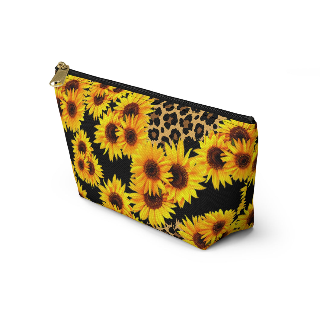 Accessory Pouch w/ T-bottom - Leopard Sunflowers