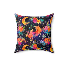 Load image into Gallery viewer, Decorative Throw Pillow - Neon Floral Moon
