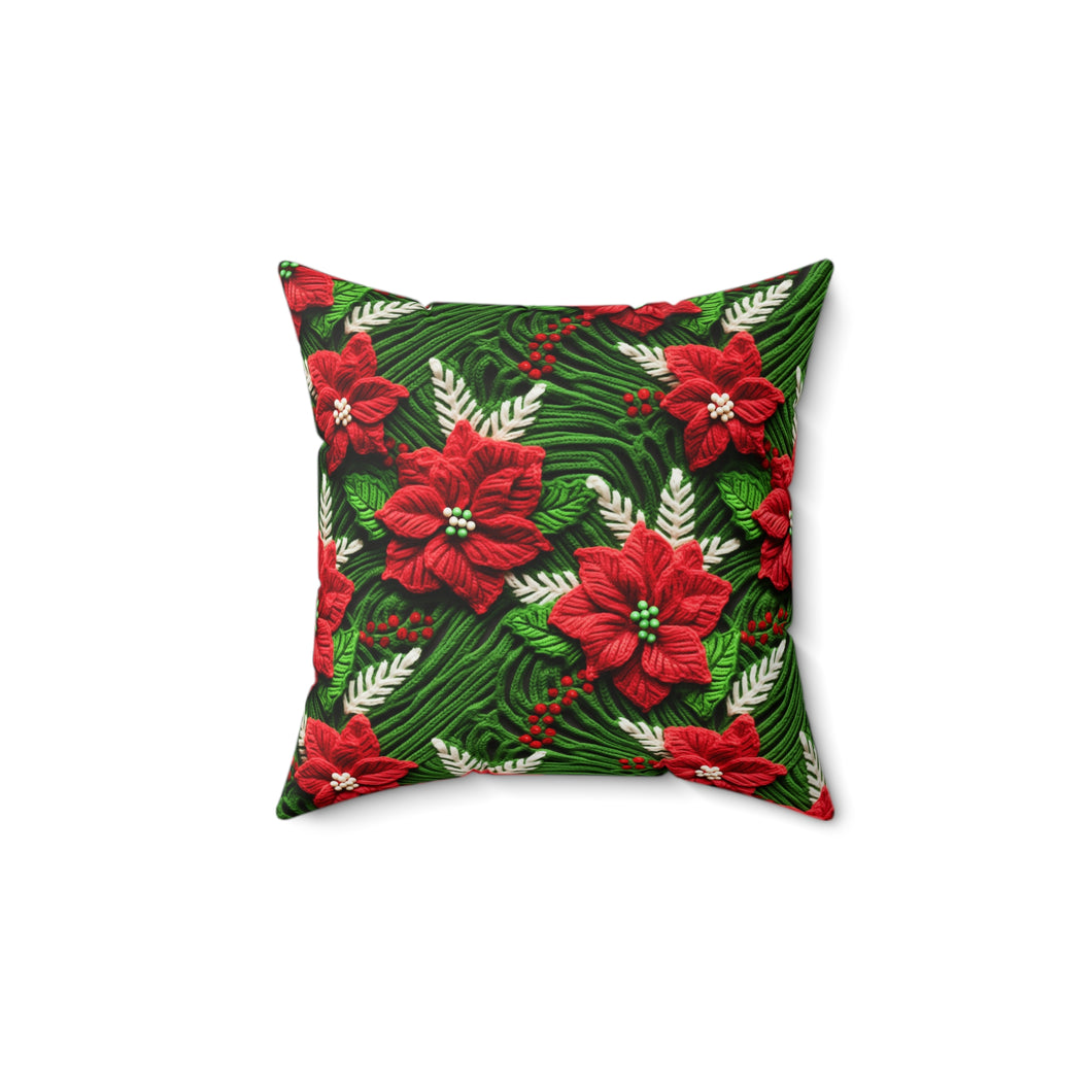 Decorative Throw Pillow - Poinsettia Knit