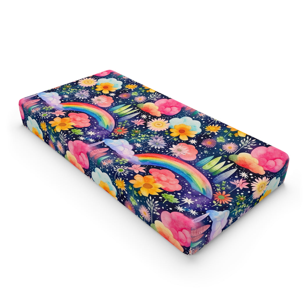 Baby Changing Pad Cover - Floral Rainbow Feathers