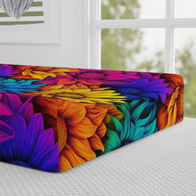 Load image into Gallery viewer, Baby Changing Pad Cover - Rainbow Sunflowers
