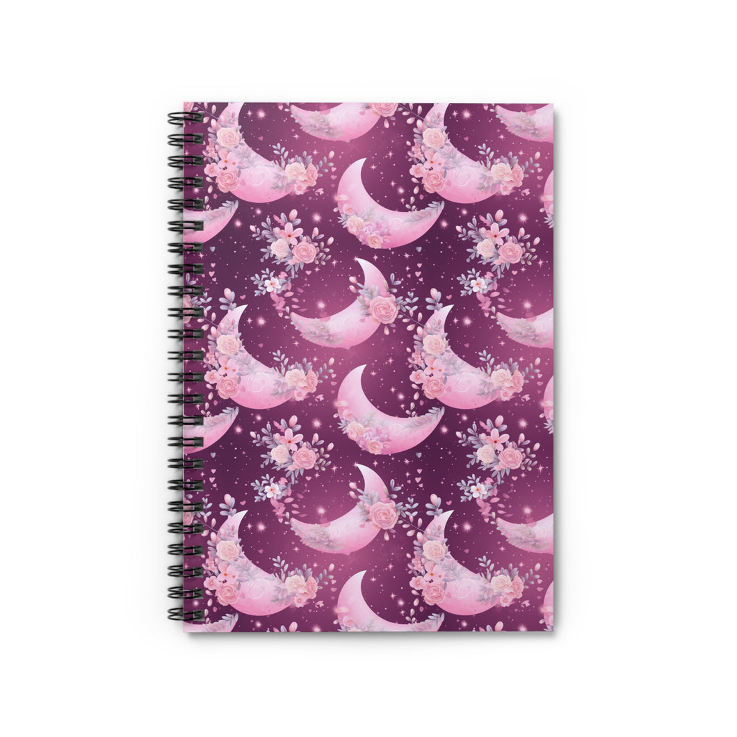 Ruled Spiral Notebook - Pink Floral Moons
