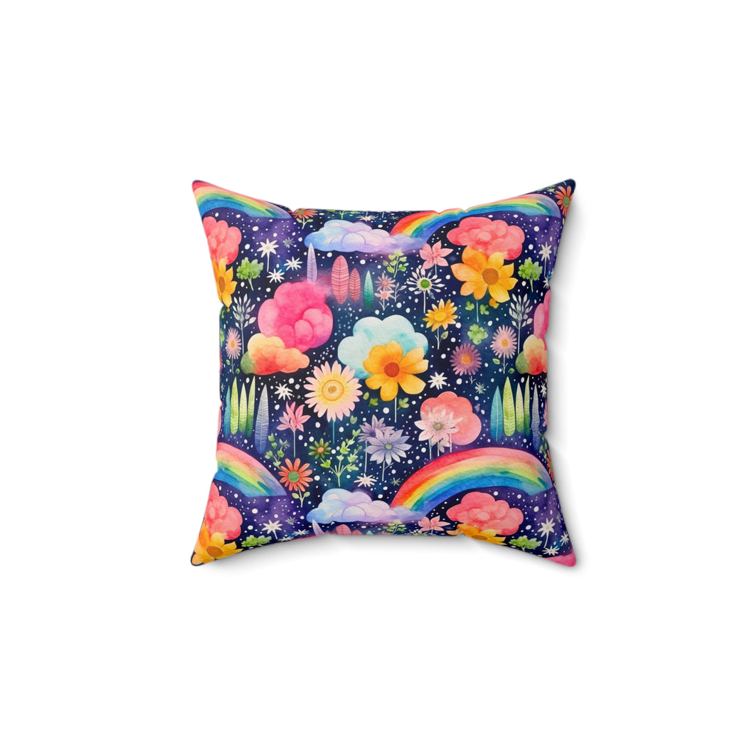 Decorative Throw Pillow - Floral Rainbow Feathers