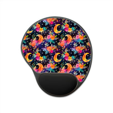 Load image into Gallery viewer, Mouse Pad With Wrist Rest - Rainbow Floral Moon
