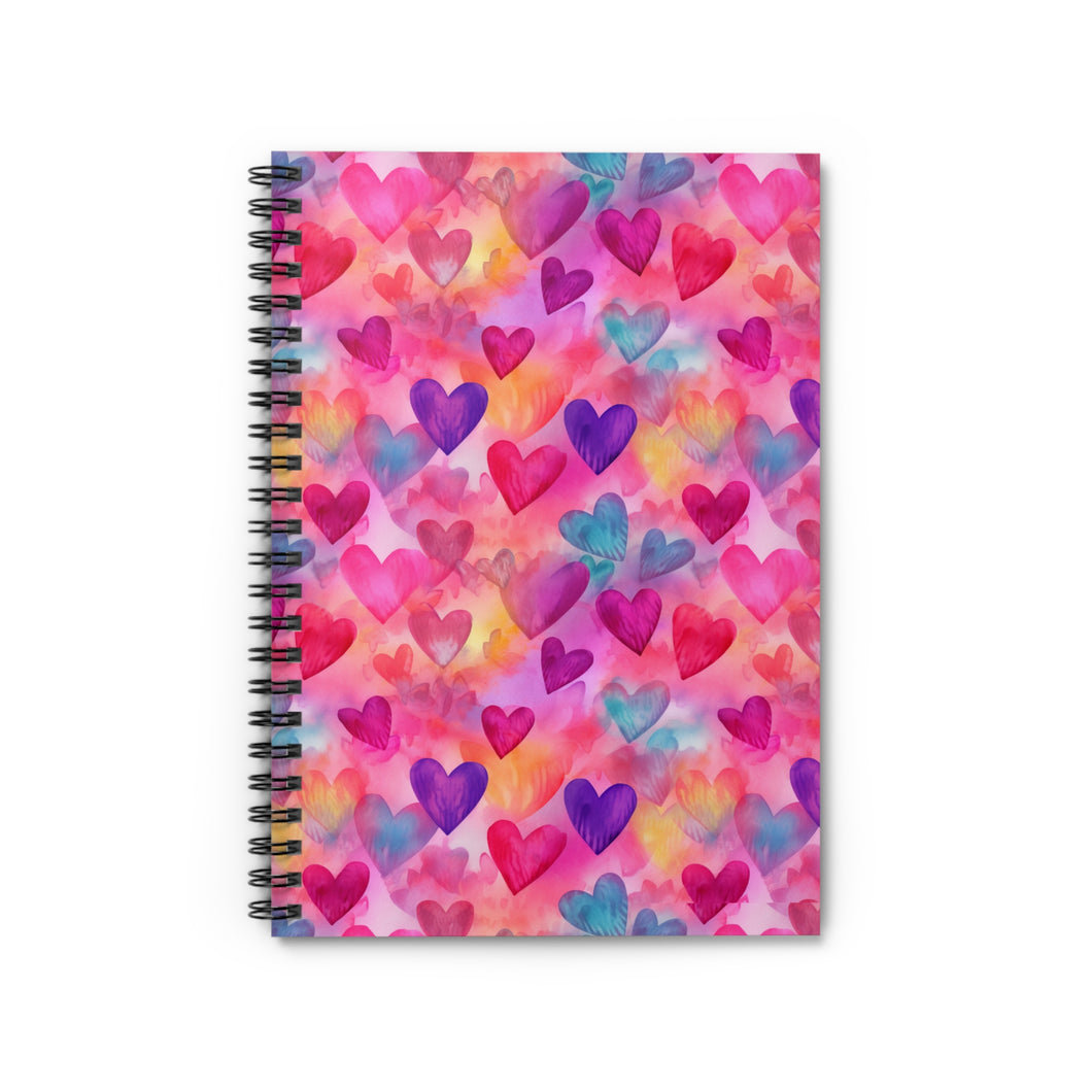 Ruled Spiral Notebook - Multi Color Hearts
