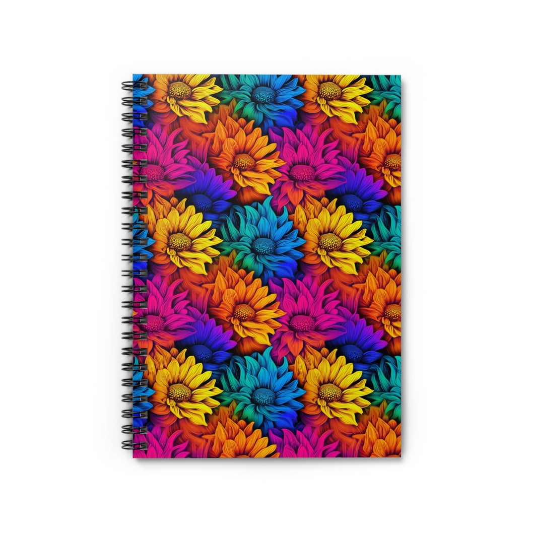 Ruled Spiral Notebook - Rainbow Sunflowers
