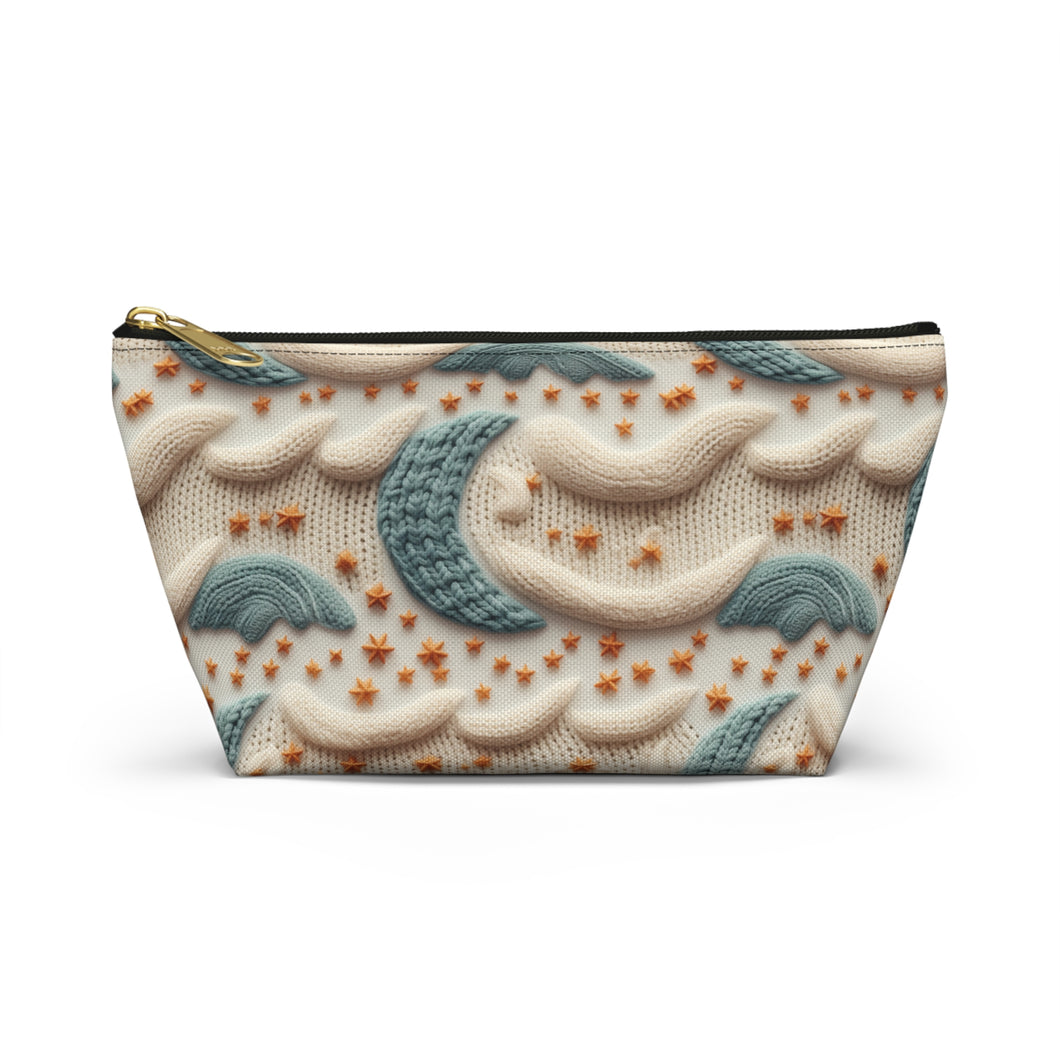 Accessory Pouch - Blue Knit Moons