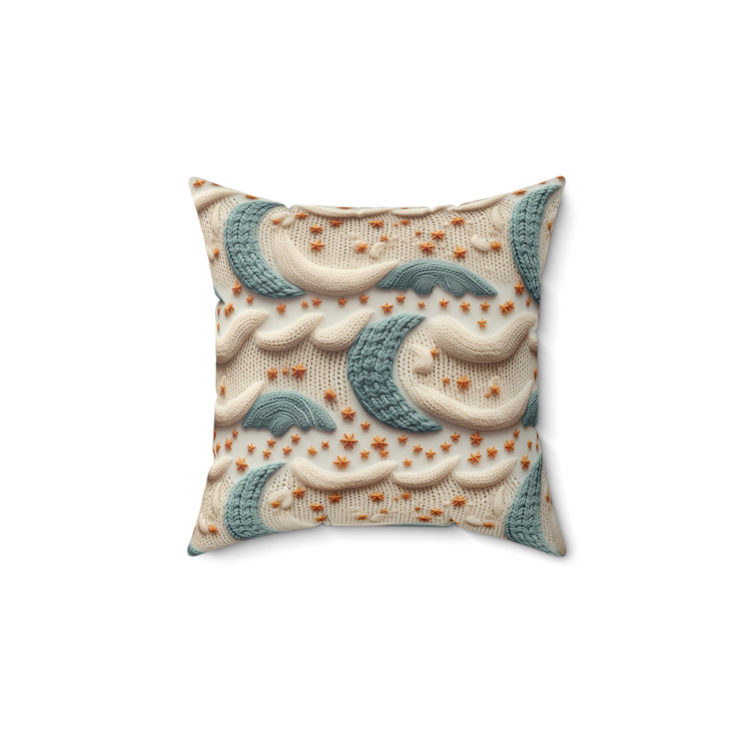 Decorative Throw Pillow - Blue Knit Moons