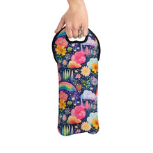 Load image into Gallery viewer, Wine Tote Bag - Floral Rainbow Feathers
