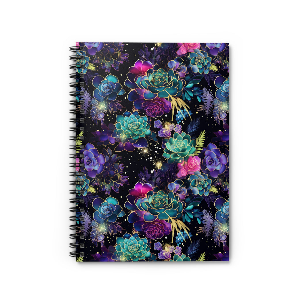 Ruled Spiral Notebook - Neon Succulents