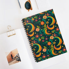 Load image into Gallery viewer, Ruled Spiral Notebook - Green Floral Moons
