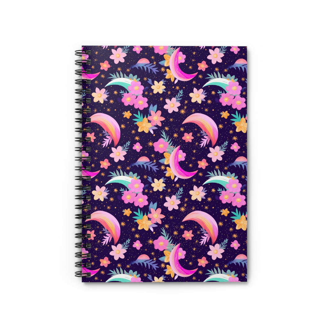 Ruled Spiral Notebook - Floral Nights