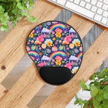 Load image into Gallery viewer, Mouse Pad With Wrist Rest - Floral Rainbow Feathers
