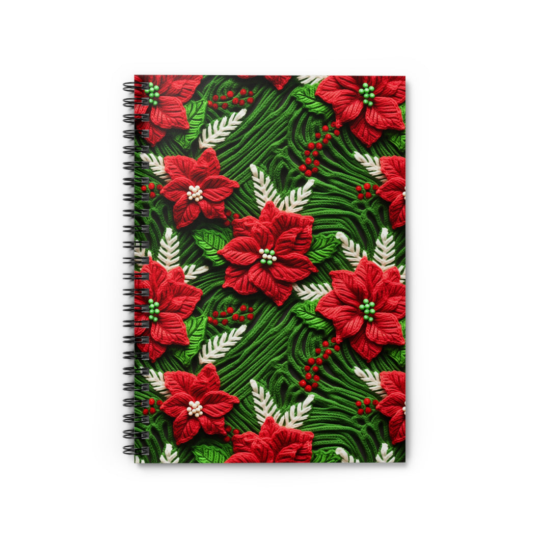 Ruled Spiral Notebook - Poinsetta Knit