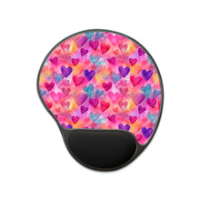 Load image into Gallery viewer, Mouse Pad With Wrist Rest - Multi Color Hearts
