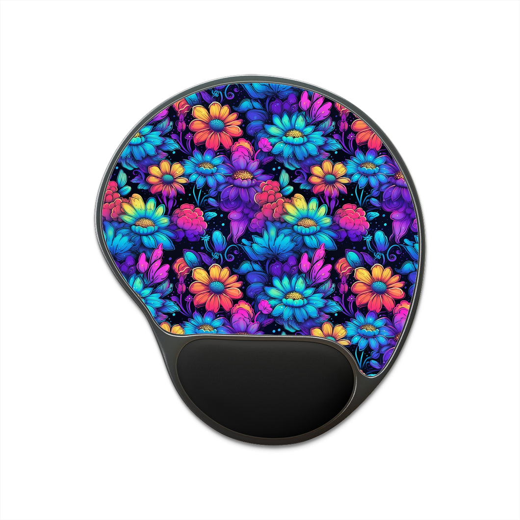 Mouse Pad With Wrist Rest - Neon Florals