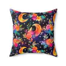 Load image into Gallery viewer, Decorative Throw Pillow - Neon Floral Moon
