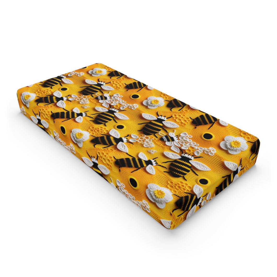 Baby Changing Pad Cover - Knitted Bees