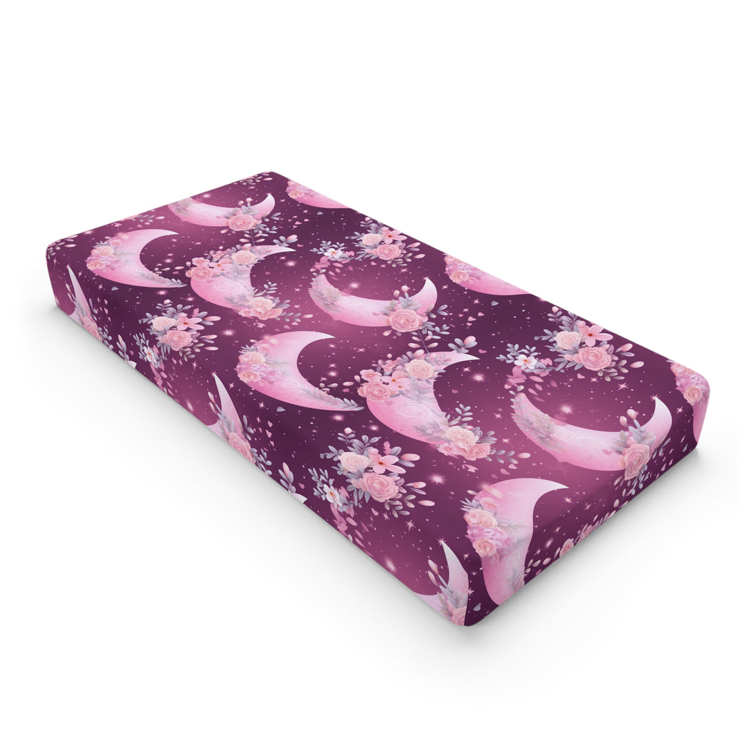 Baby Changing Pad Cover - Pink Floral Moons