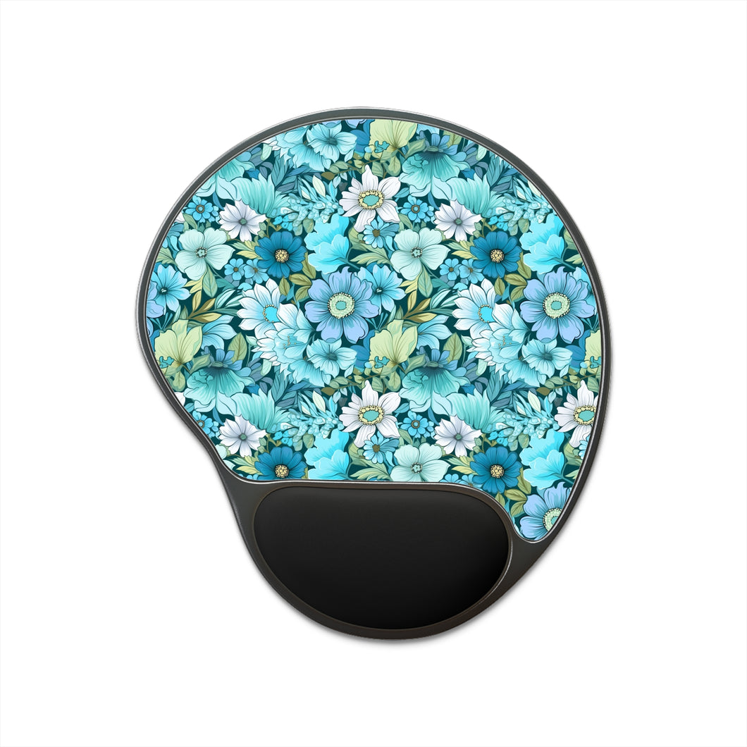 Mouse Pad With Wrist Rest - Blue Floral