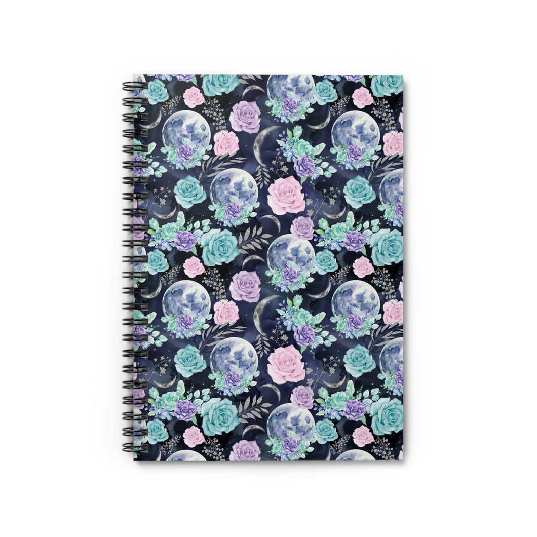 Ruled Spiral Notebook - Dark Floral Moon