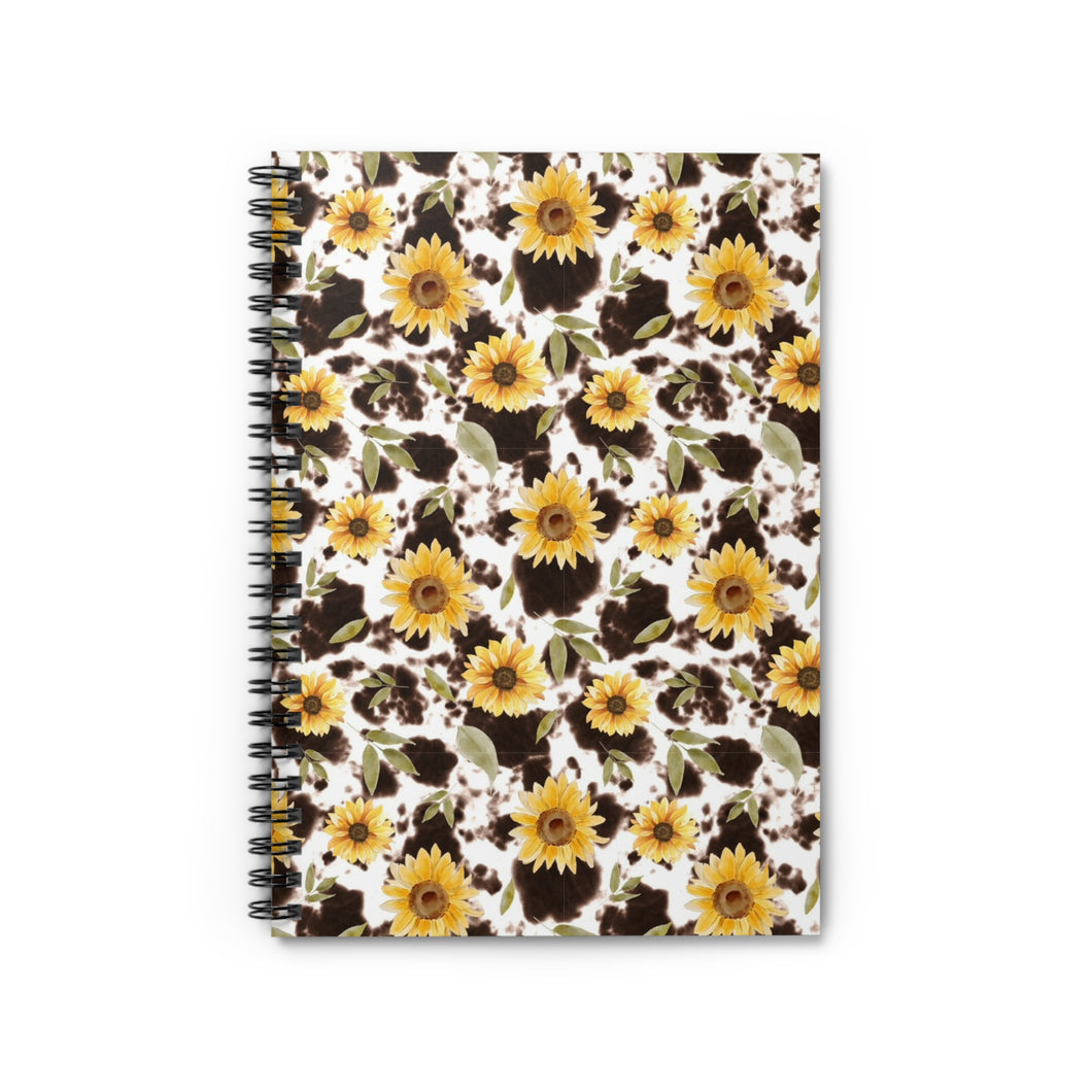 Ruled Spiral Notebook - Floral Cow