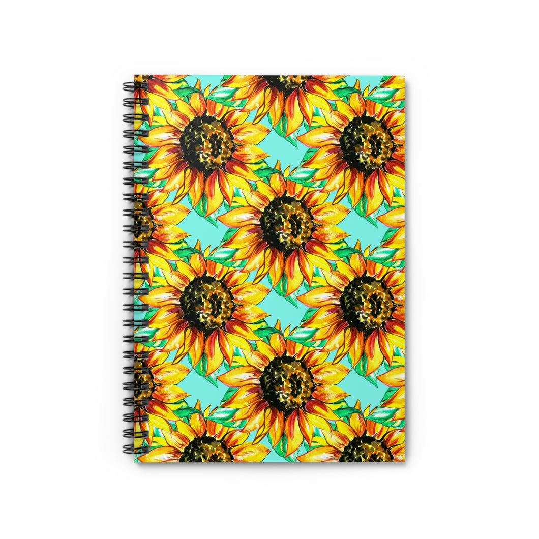 Ruled Spiral Notebook - Teal w/ Sunflowers