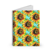 Load image into Gallery viewer, Ruled Spiral Notebook - Teal w/ Sunflowers
