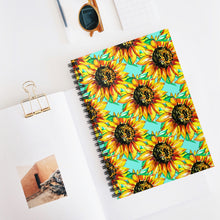 Load image into Gallery viewer, Ruled Spiral Notebook - Teal w/ Sunflowers
