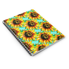 Load image into Gallery viewer, Ruled Spiral Notebook - Teal w/ Sunflowers
